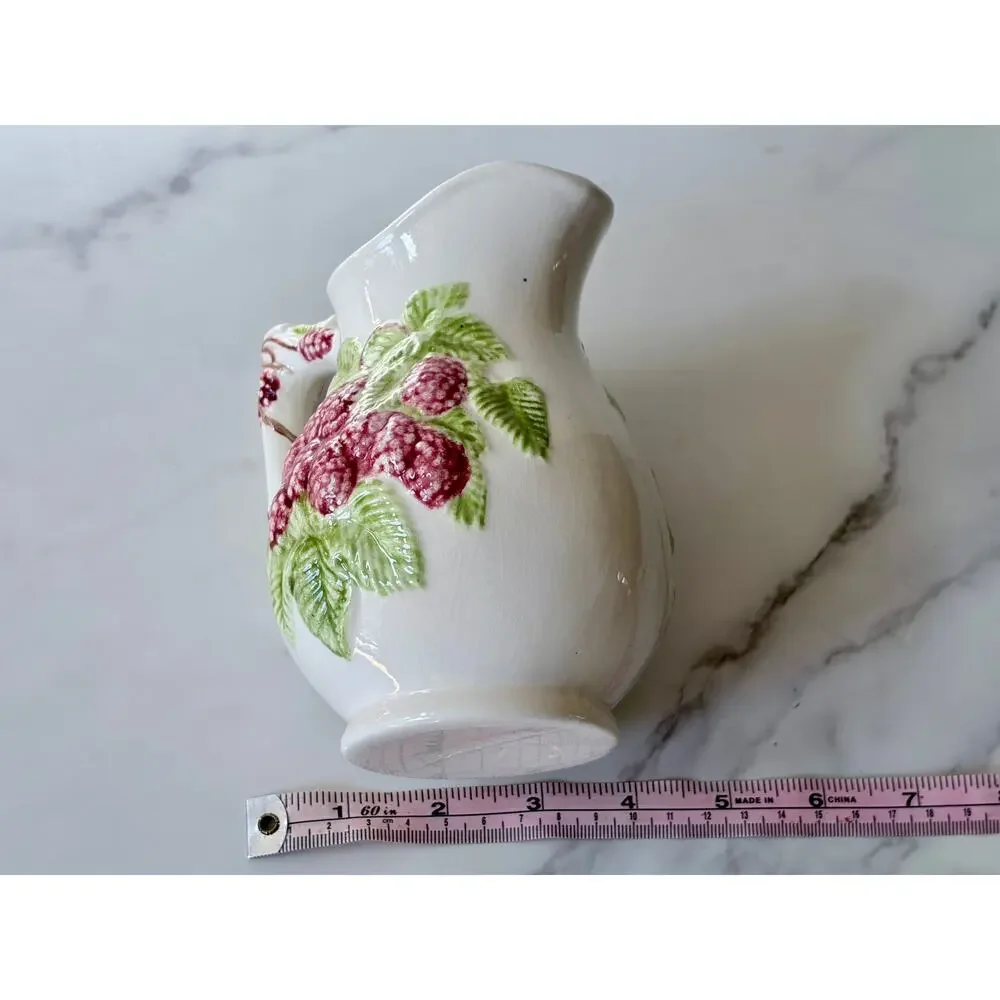 Vintage 1970s Ceramic Raspberry Pitcher | Majolica Style Fruit Design
